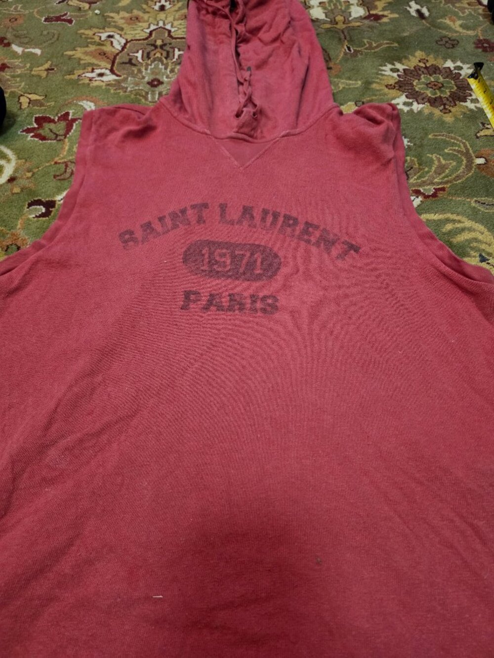 Saint Laurent Paris Sleeveless Hoodie Red Distressed Size M Made In Italy